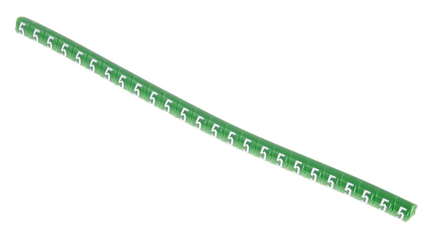 HellermannTyton Helagrip Slide On Cable Markers, White on Green, Pre-printed "5", 1 → 3mm Cable