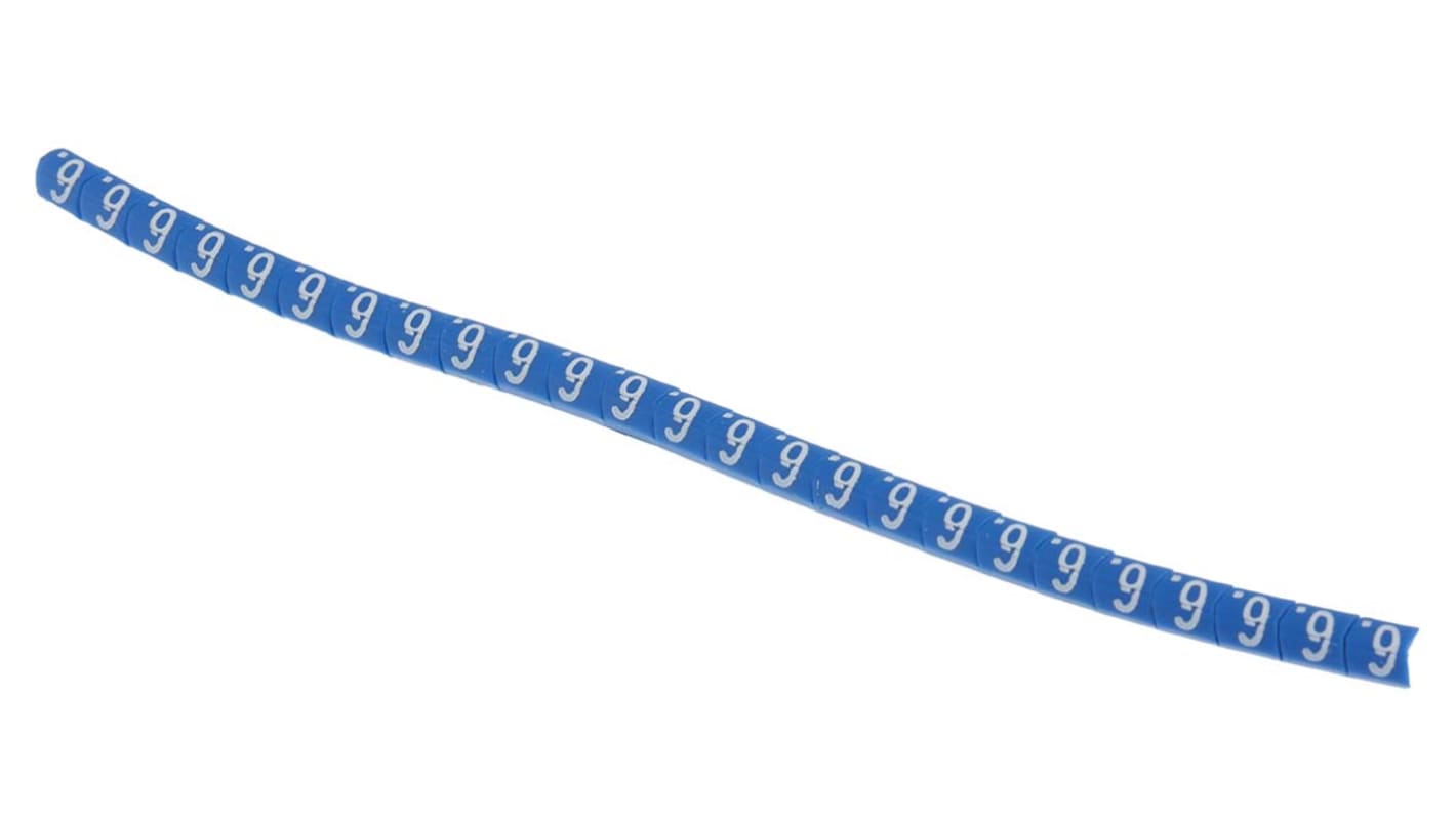 HellermannTyton Helagrip Kabel-Markierer, aufsteckbar, Beschriftung: 6, Weiß auf Blau, Ø 1mm - 3mm, 3.5mm x 3,3 mm, 250