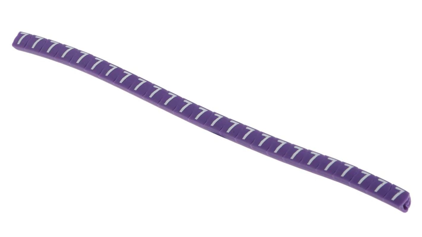 HellermannTyton Helagrip Kabel-Markierer, aufsteckbar, Beschriftung: 7, Weiß auf Violett, Ø 1mm - 3mm, 3.5mm x 3,3 mm,