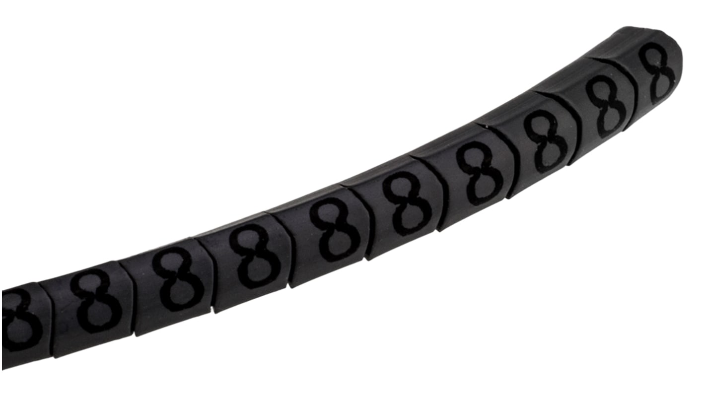 HellermannTyton Helagrip Slide On Cable Markers, Black on Grey, Pre-printed "8", 1 → 3mm Cable