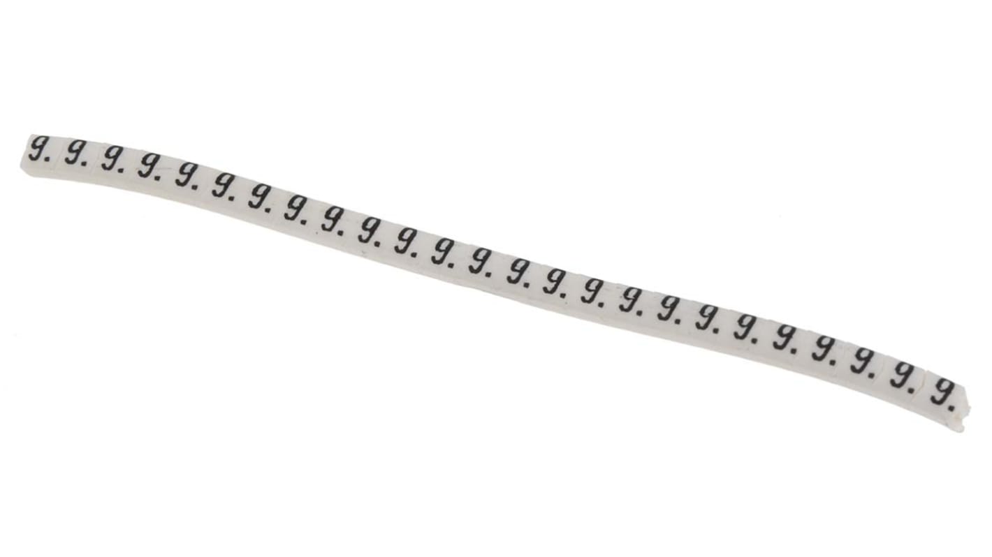 HellermannTyton Helagrip Slide On Cable Markers, Black on White, Pre-printed "9", 1 → 3mm Cable