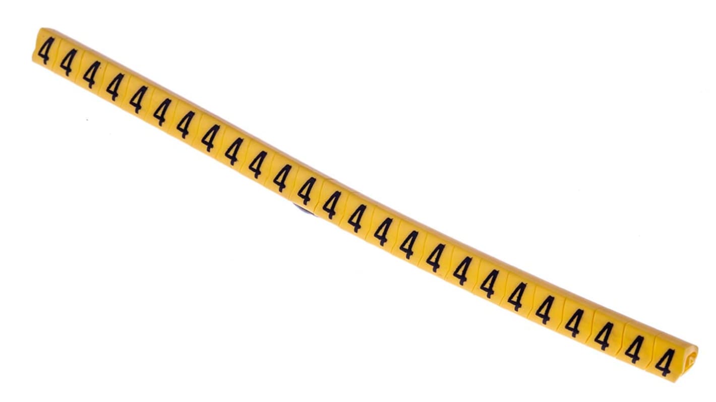 HellermannTyton Helagrip Slide On Cable Markers, Black on Yellow, Pre-printed "4", 2 → 5mm Cable