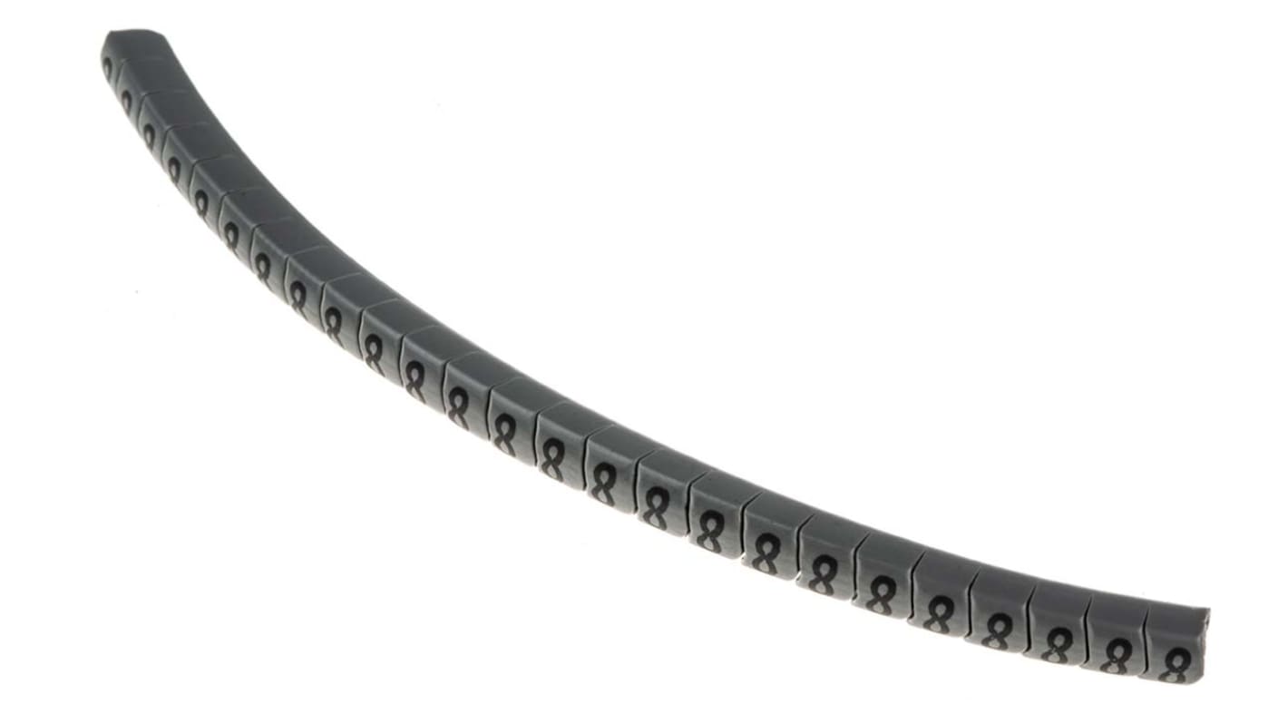 HellermannTyton Helagrip Kabel-Markierer, aufsteckbar, Beschriftung: 8, Schwarz auf Grau, Ø 2mm - 5mm, 3.5mm x 4,3 mm,