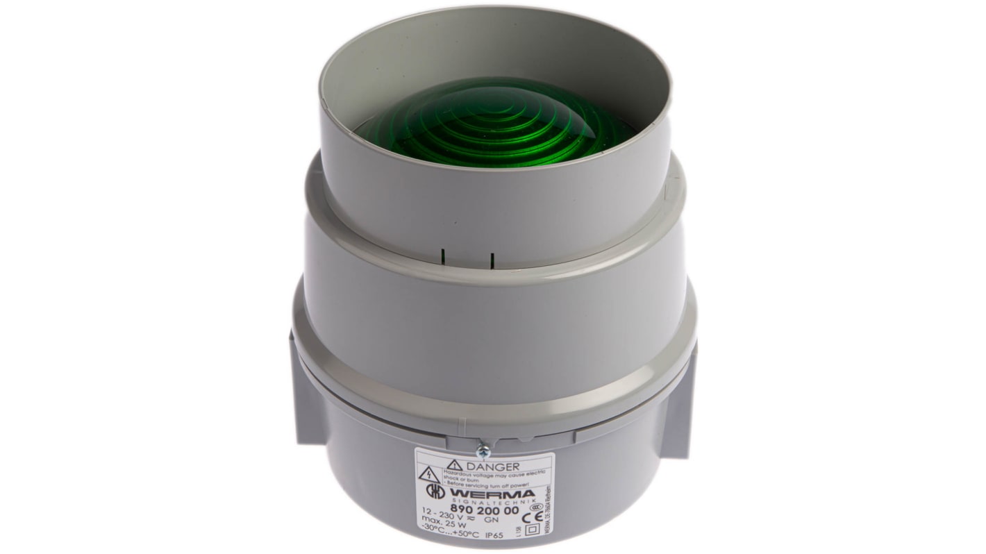 Werma BWM 890 Series Green Steady Beacon, 12 → 230 V ac/dc, Base Mount, Incandescent Bulb, IP65