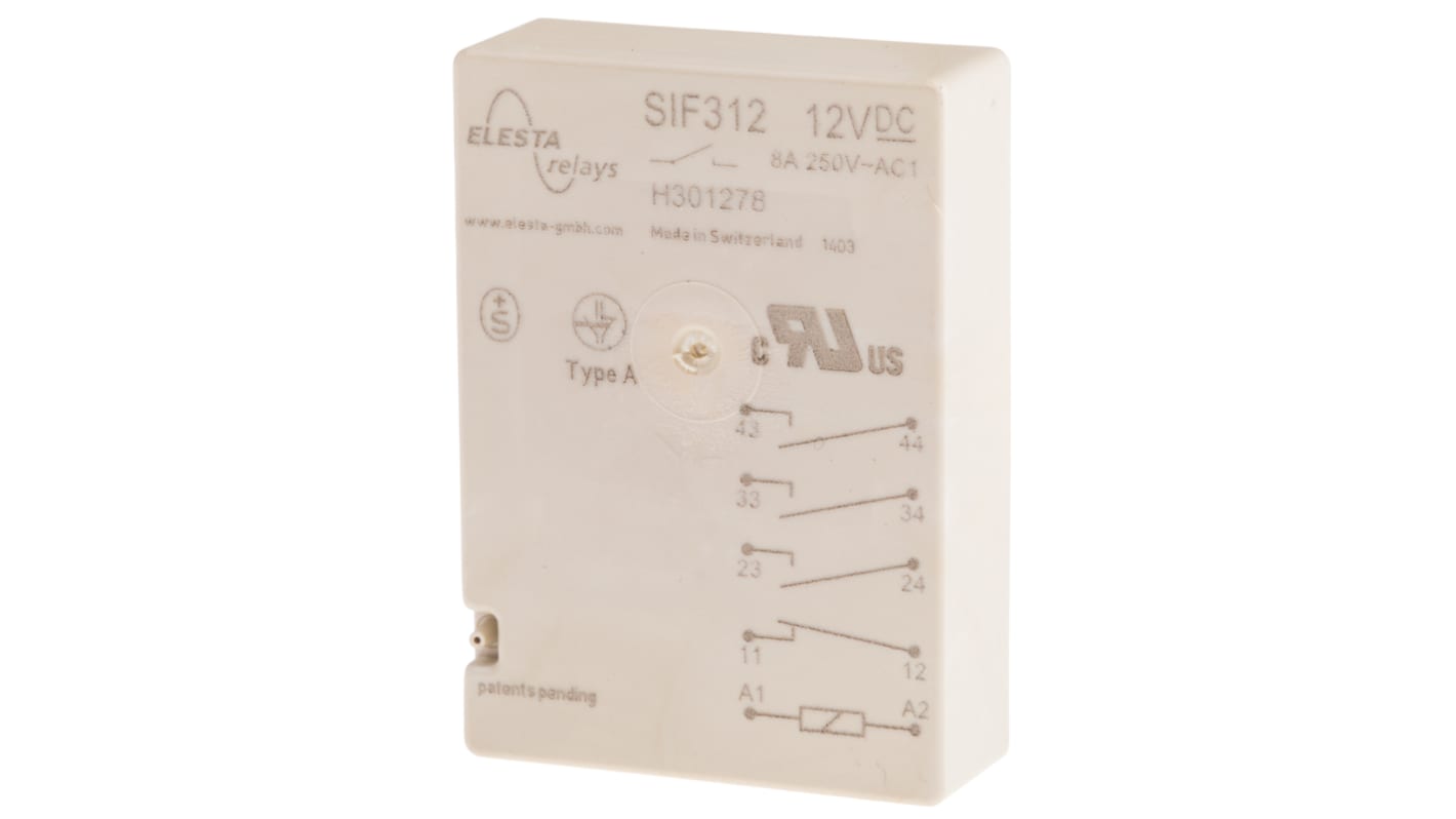 Relais à guidage forcé Elesta série SIF 4, 12V c.c., 3 NO, 1 NO, 8A, Montage sur CI