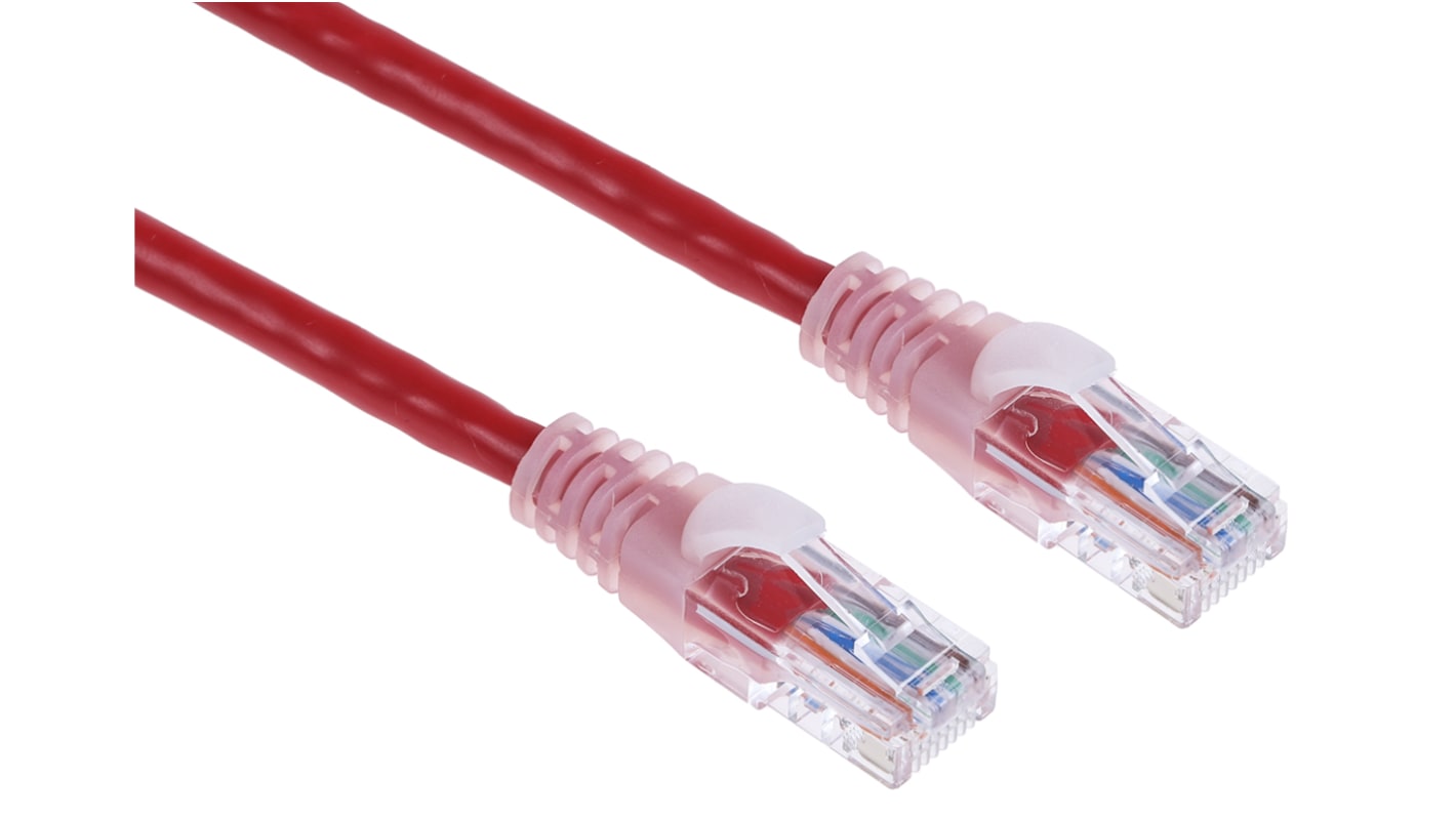 RS PRO Cat5e Male RJ45 to Male RJ45 Ethernet Cable, U/UTP, Red PVC Sheath, 2m