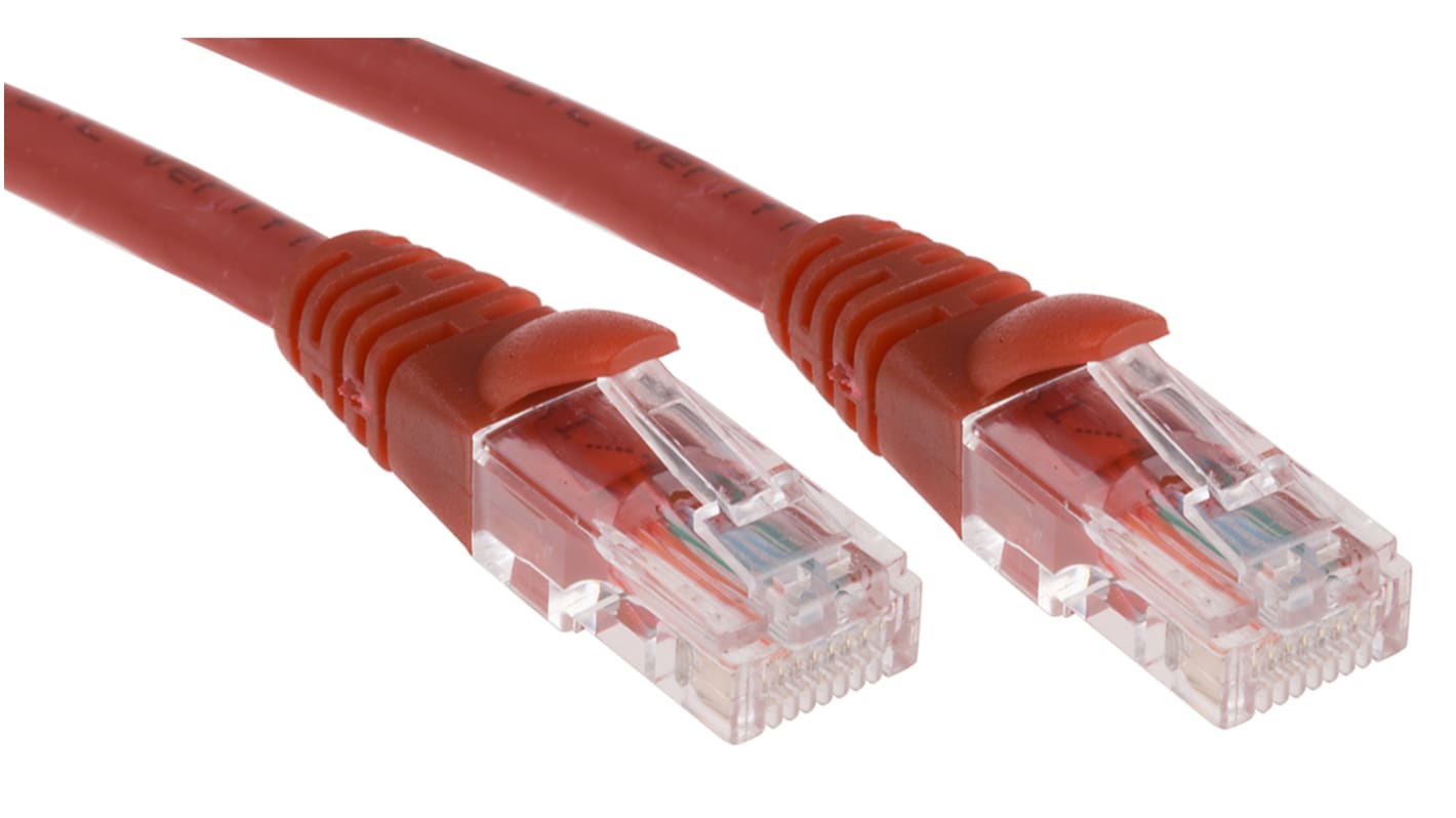 RS PRO Cat5e Male RJ45 to Male RJ45 Ethernet Cable, U/UTP, Red LSZH ...