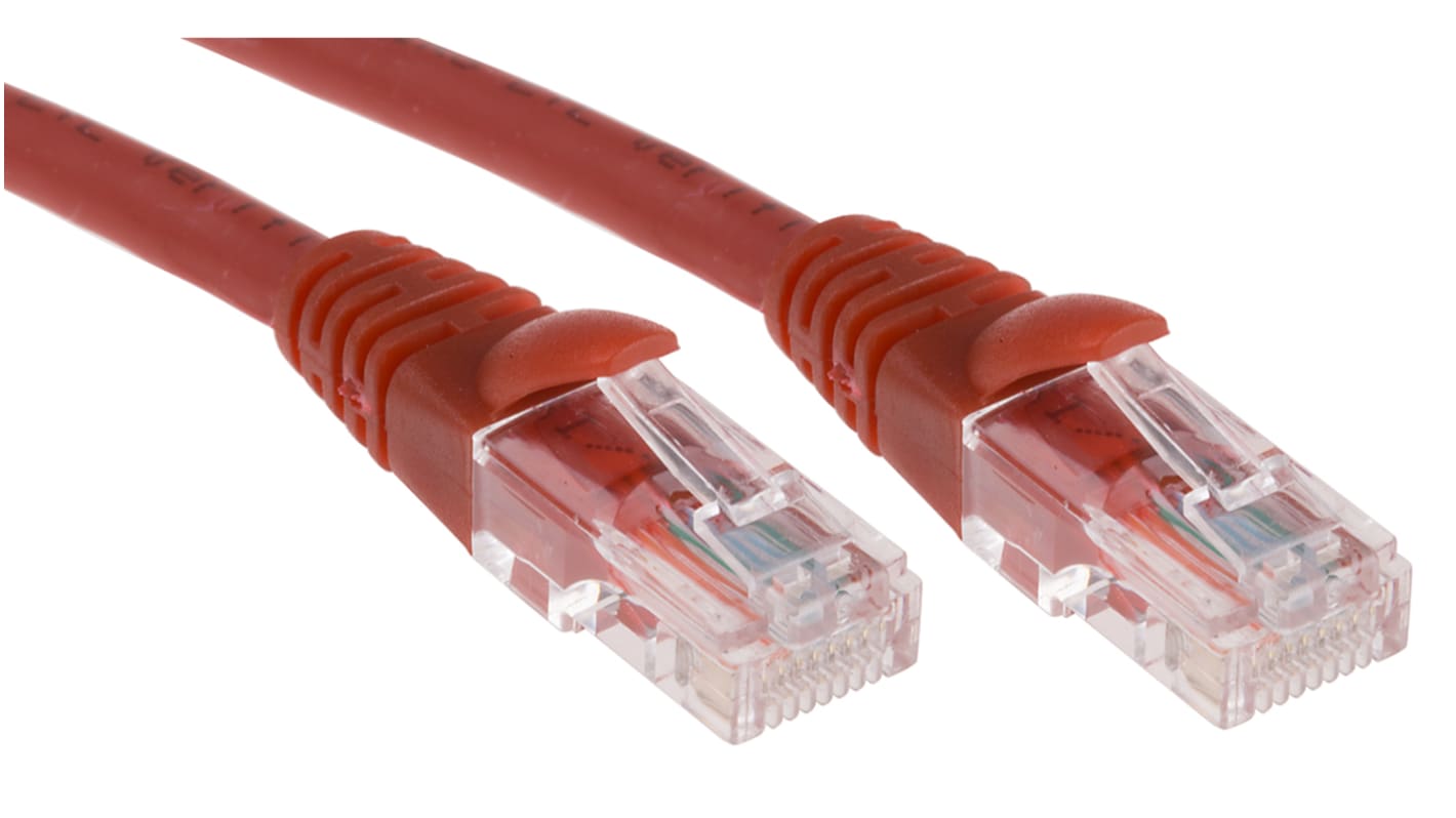 RS PRO Cat5e Male RJ45 to Male RJ45 Ethernet Cable, U/UTP, Red LSZH Sheath, 1m