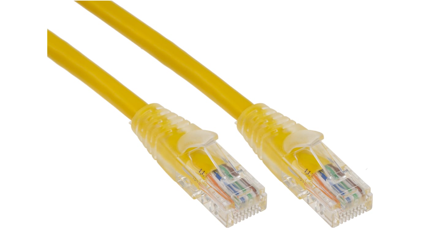 RS PRO Cat5e Male RJ45 to Male RJ45 Ethernet Cable, U/UTP, Yellow PVC Sheath, 1m