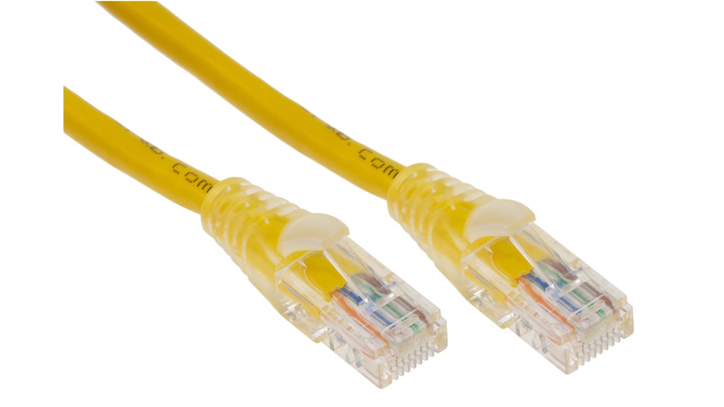 RS PRO Cat5e Male RJ45 to Male RJ45 Ethernet Cable, U/UTP, Yellow PVC Sheath, 2m