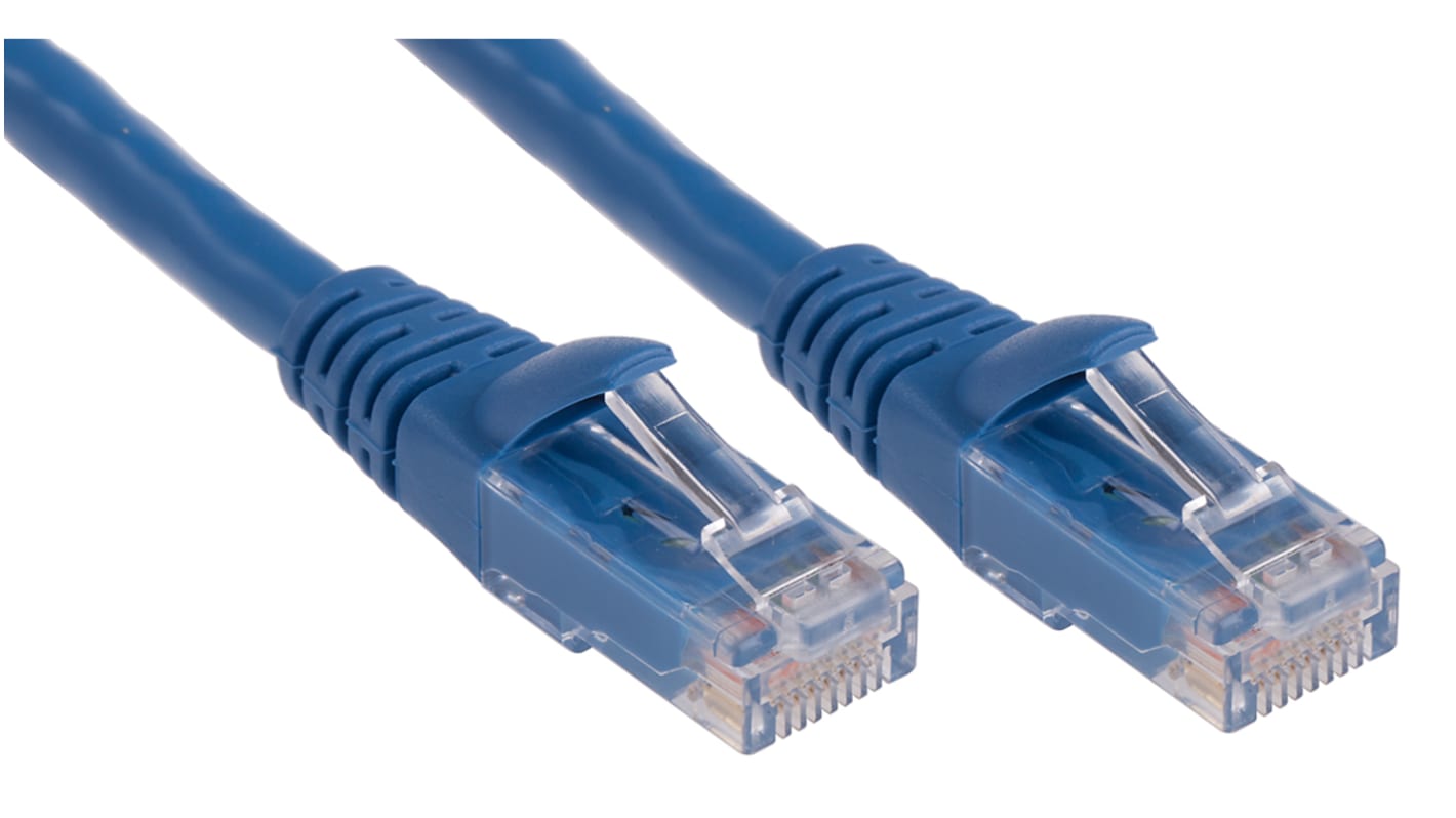 Cavo Ethernet Cat6 (U/UTP) RS PRO, guaina in PVC col. Blu, L. 1m, Con terminazione