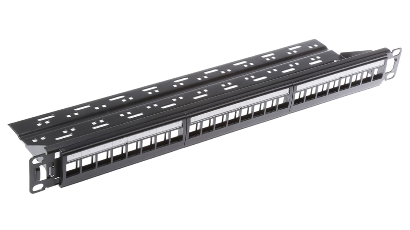 RS PRO RJ patchpanel, Cat6, 24 Porte, RJ45, UTP, 1U, Sort