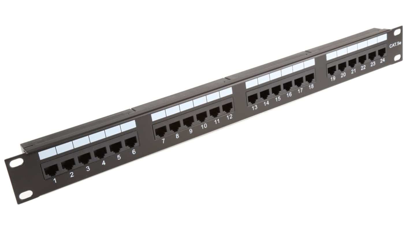 RS PRO Cat5e 24 Port RJ45 RJ Patch Panel STP 1U Black