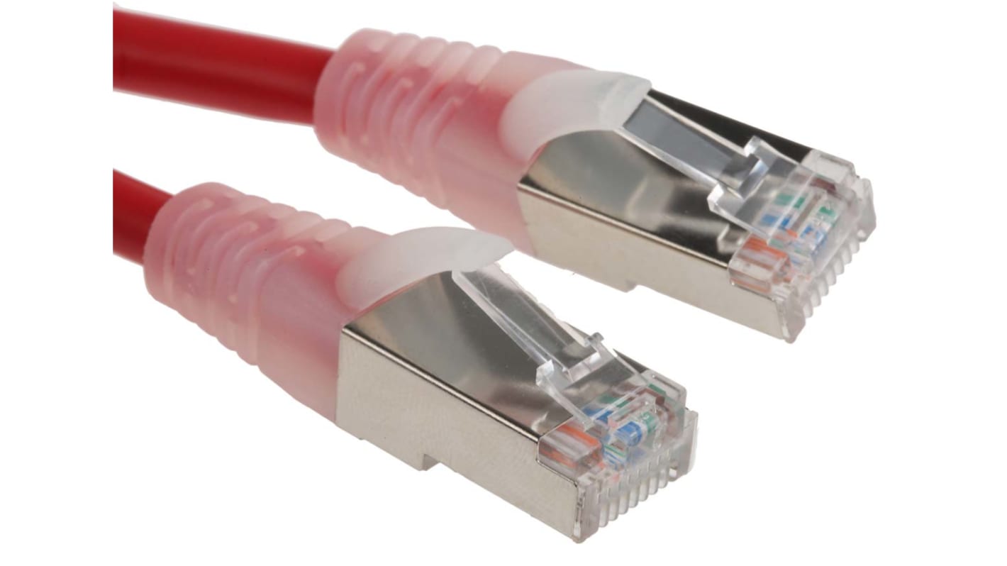Cavo Ethernet Cat5e (F/UTP) RS PRO, guaina in PVC col. Rosso, L. 1m, Con terminazione