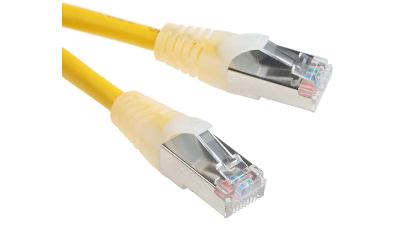 RS PRO Cat5e Male RJ45 to Male RJ45 Ethernet Cable, F/UTP, Yellow PVC Sheath, 2m