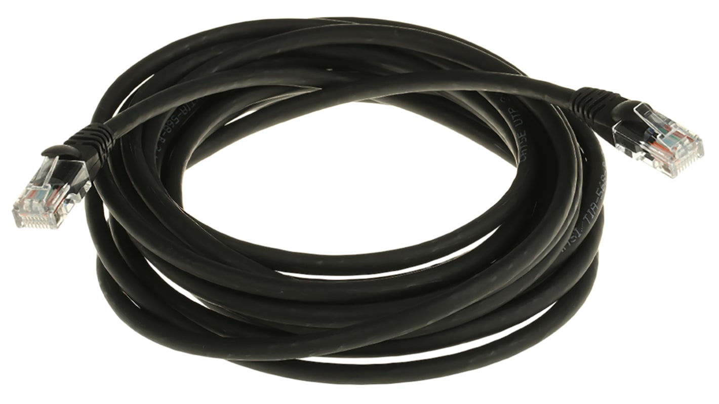 RS PRO Ethernetkabel Cat.5e, 5m, Schwarz Patchkabel, A RJ45 U/UTP Stecker, B RJ45, LSZH