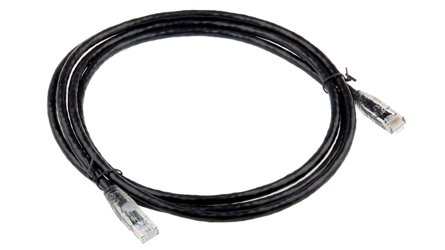 RS PRO Ethernetkabel Cat.6, 2m, Schwarz Patchkabel, A RJ45 U/UTP Stecker, B RJ45, PVC
