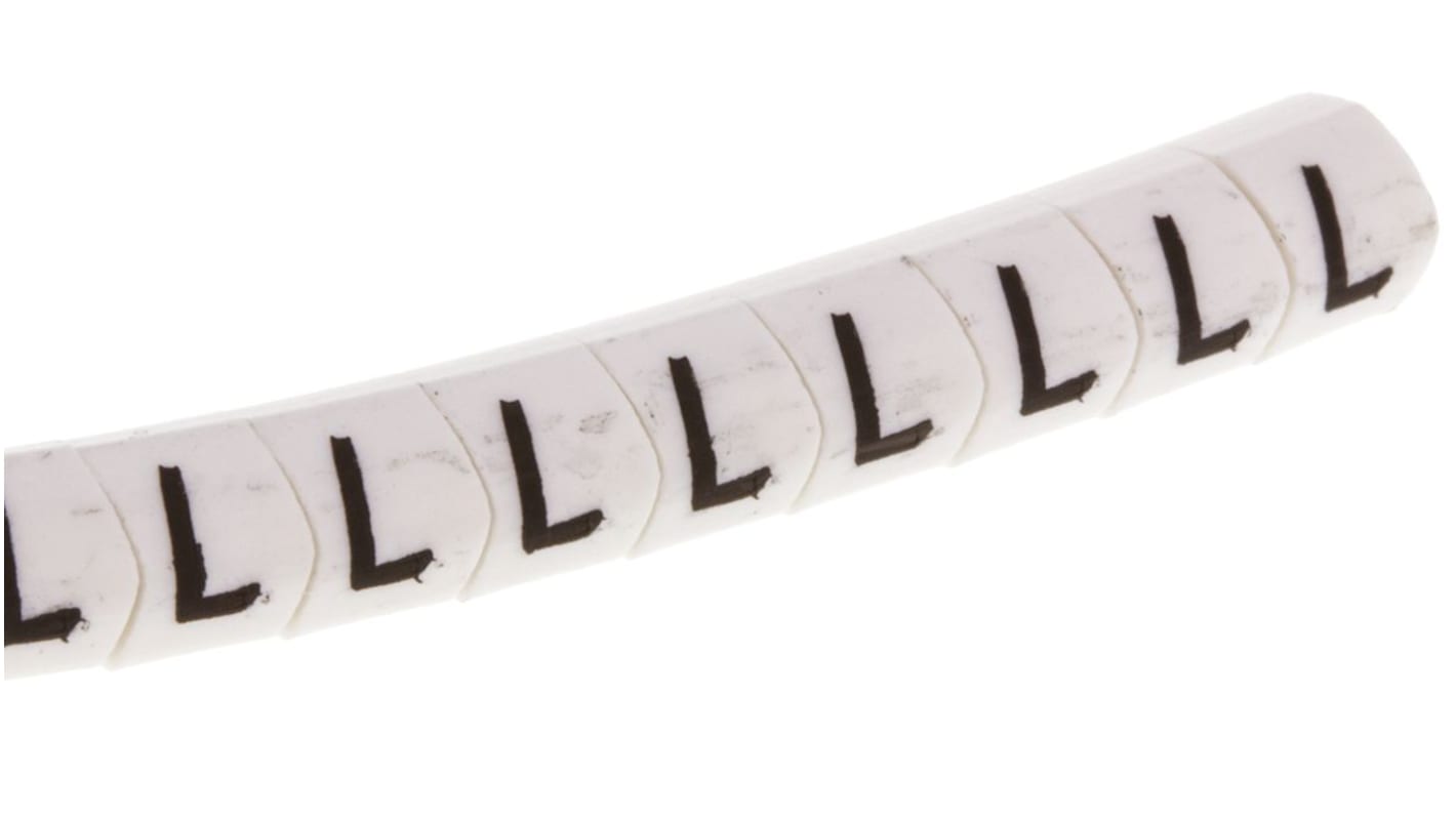 HellermannTyton Helagrip Slide On Cable Markers, Black on White, Pre-printed "L", 2 → 5mm Cable