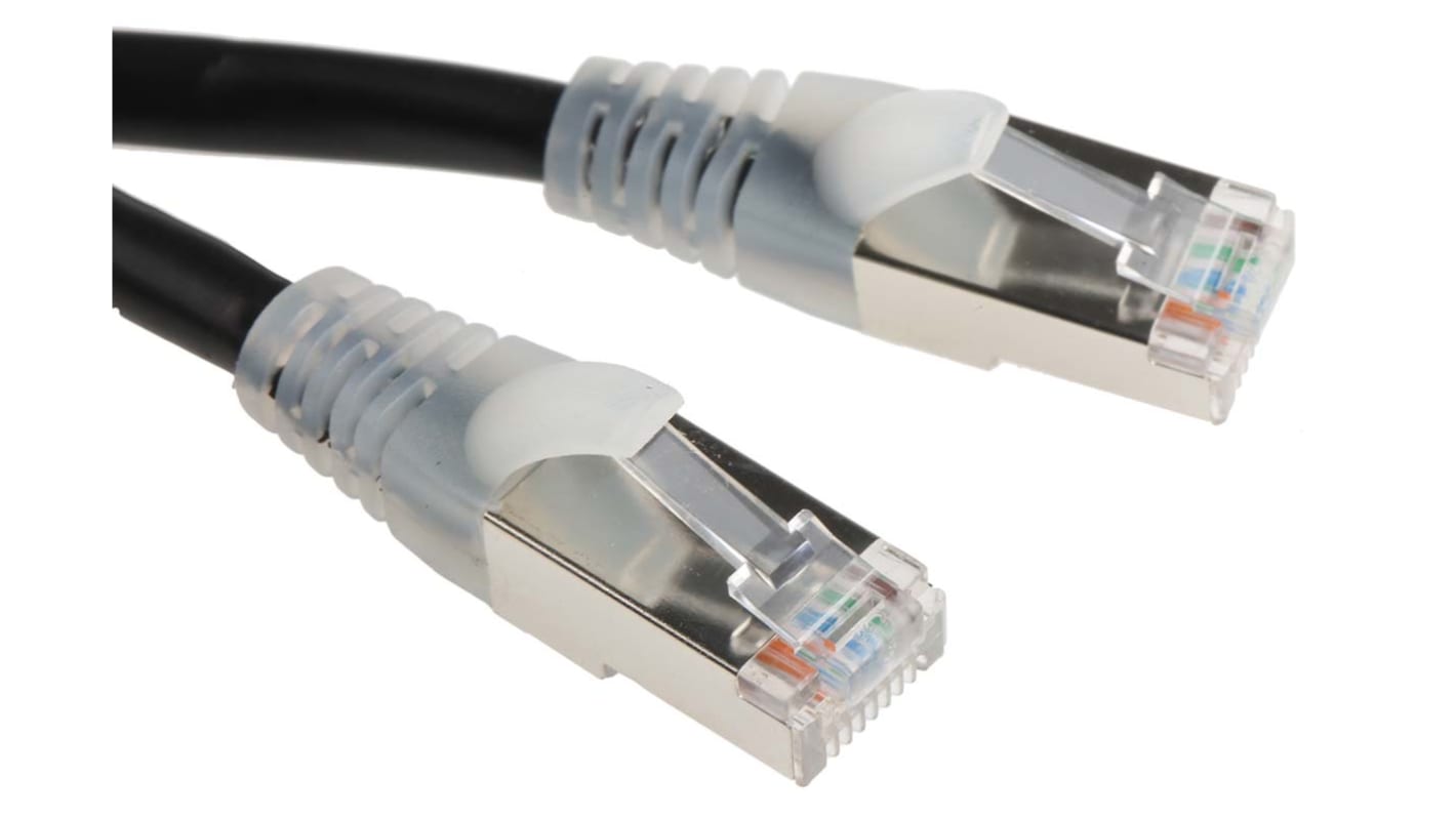 RS PRO Cat5e Male RJ45 to Male RJ45 Ethernet Cable, F/UTP, Black PVC Sheath, 1m
