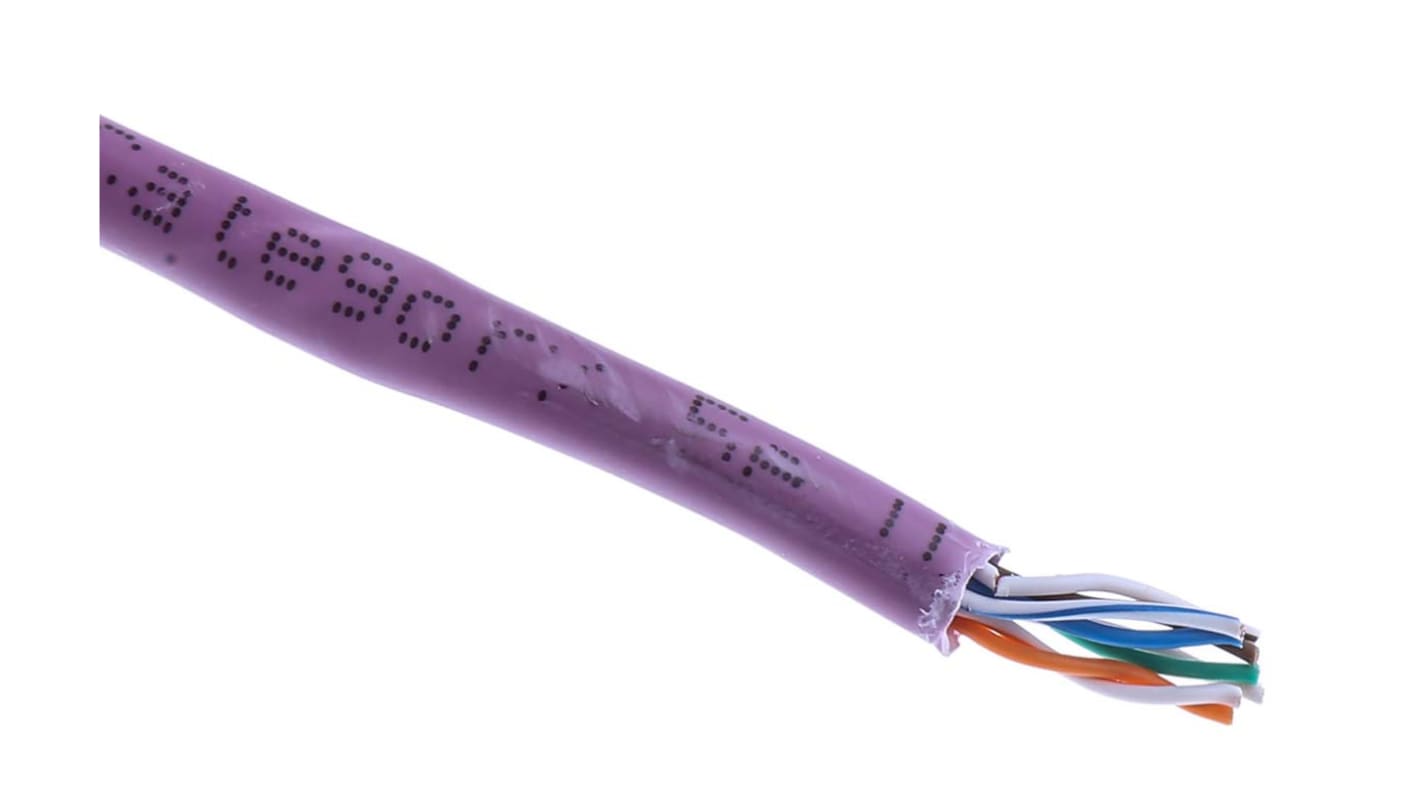 Cable Ethernet Cat5e U/UTP RS PRO de color Morado, long. 305m, funda de PVC, Libre de halógenos y bajo nivel de humo