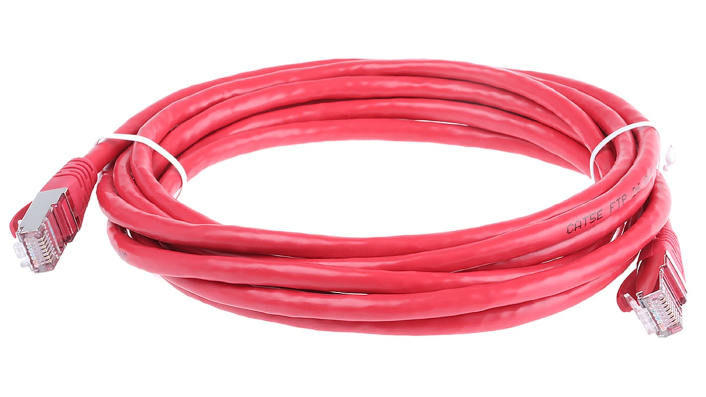 RS PRO Cat5e Male RJ45 to Male RJ45 Ethernet Cable, F/UTP, Red PVC Sheath, 3m