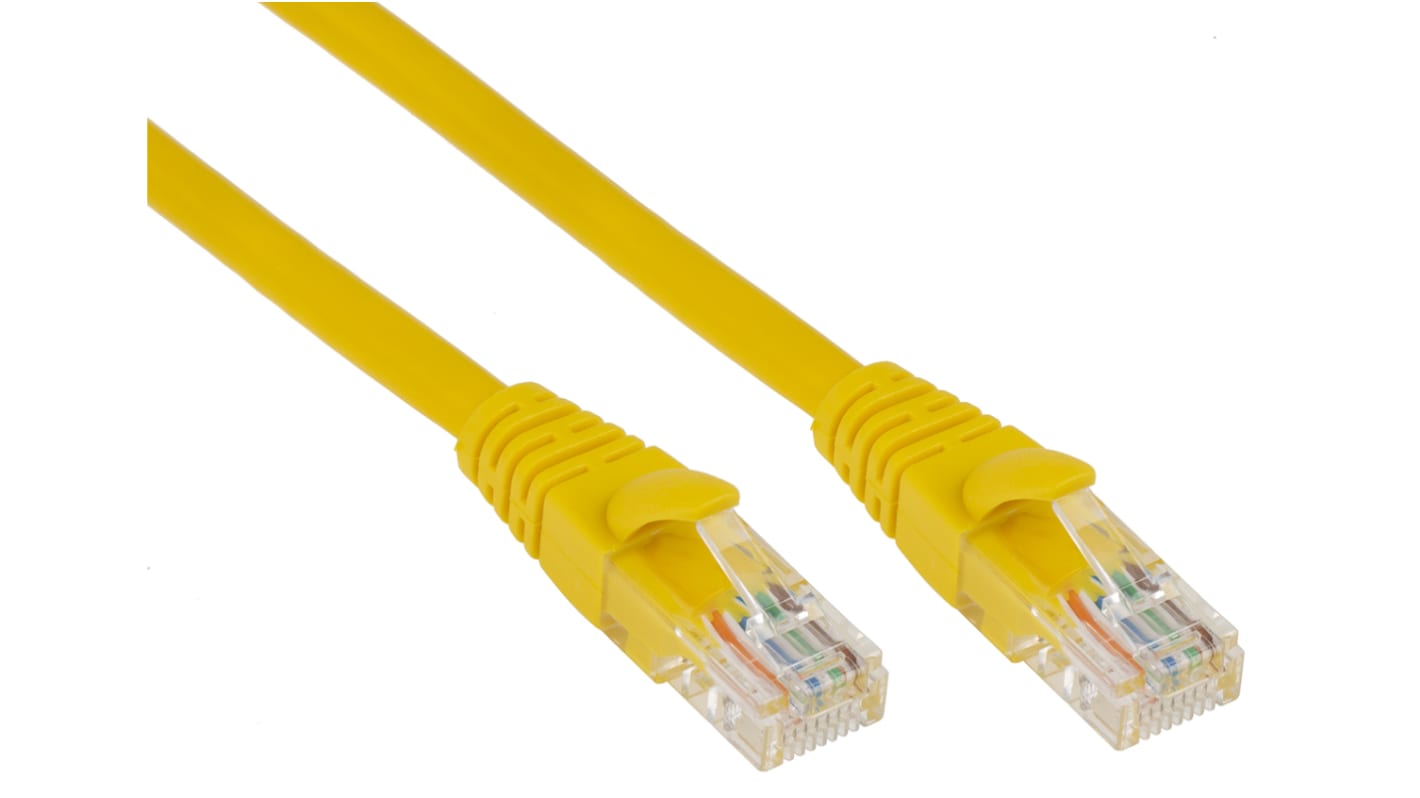 RS PRO Cat5e Male RJ45 to Male RJ45 Ethernet Cable, U/UTP, Yellow PVC Sheath, 3m