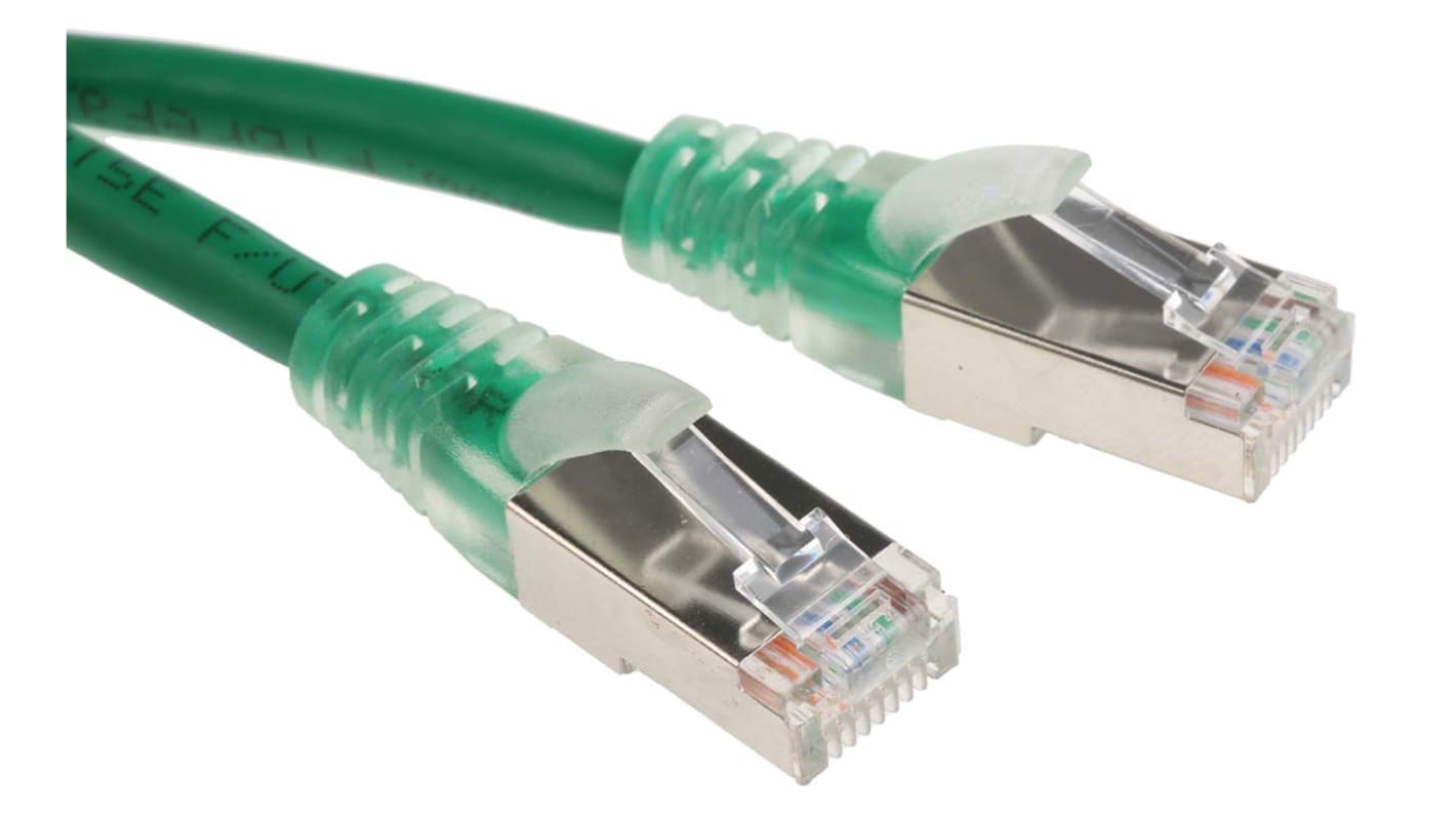 RS PRO Cat5e Male RJ45 to Male RJ45 Ethernet Cable, F/UTP, Green PVC Sheath, 1m