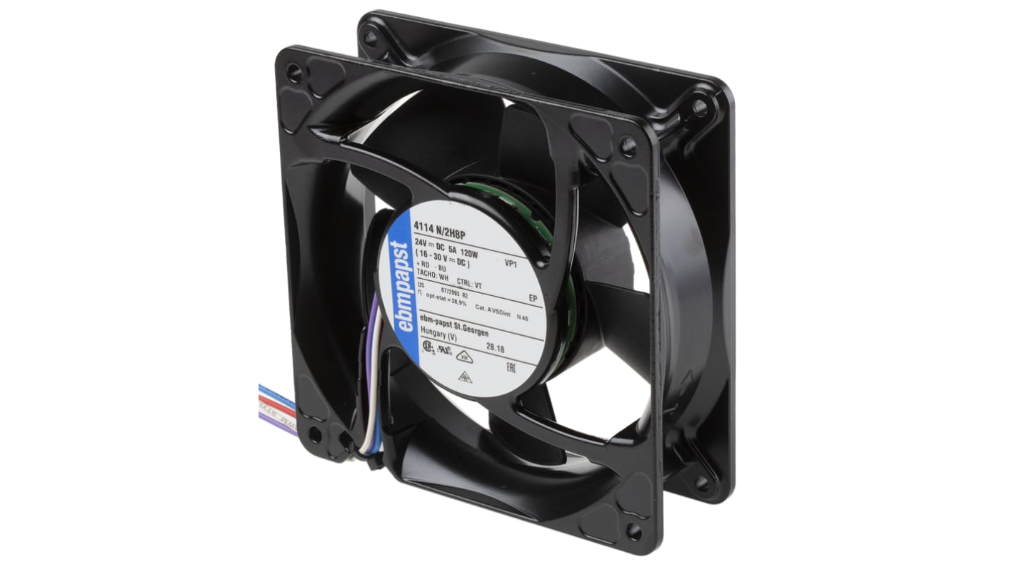 ebm-papst 4100 NH8 - S-Force Series Axial Fan, 24 V dc, DC Operation, 570m³/h, 120W, IP20, 119 x 119 x 38mm