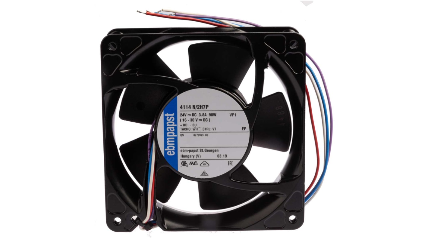 Ventilador Axial ebm-papst 4100 NH7 - S-Force de 119 x 119 x 38mm, 24 V dc, 90W, 9500rpm, caudal 500m³/h, 76dB, salida