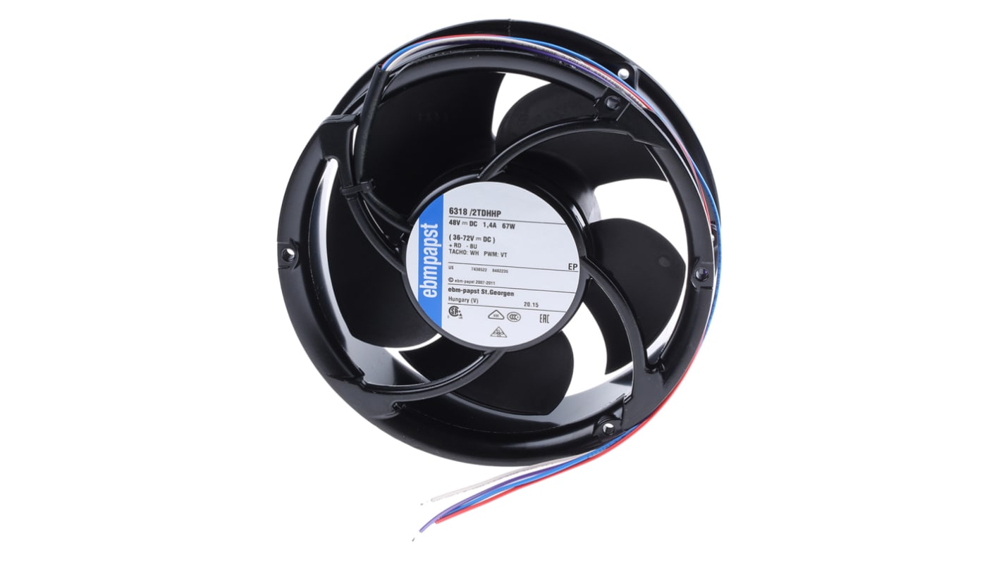 Axiální ventilátor, řada: 6300 TD - S-Force DC, 172 x 51mm, průtok vzduchu: 600m³/h 40W 48 V DC Kruhový