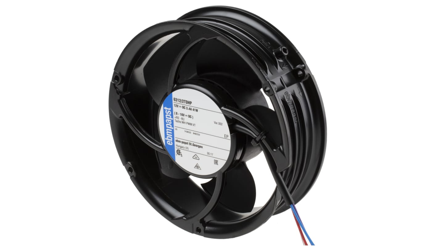 ebm-papst 6300 TD - S-Force Series Axial Fan, 12 V dc, DC Operation, 600m³/h, 40W, 172 x 51mm