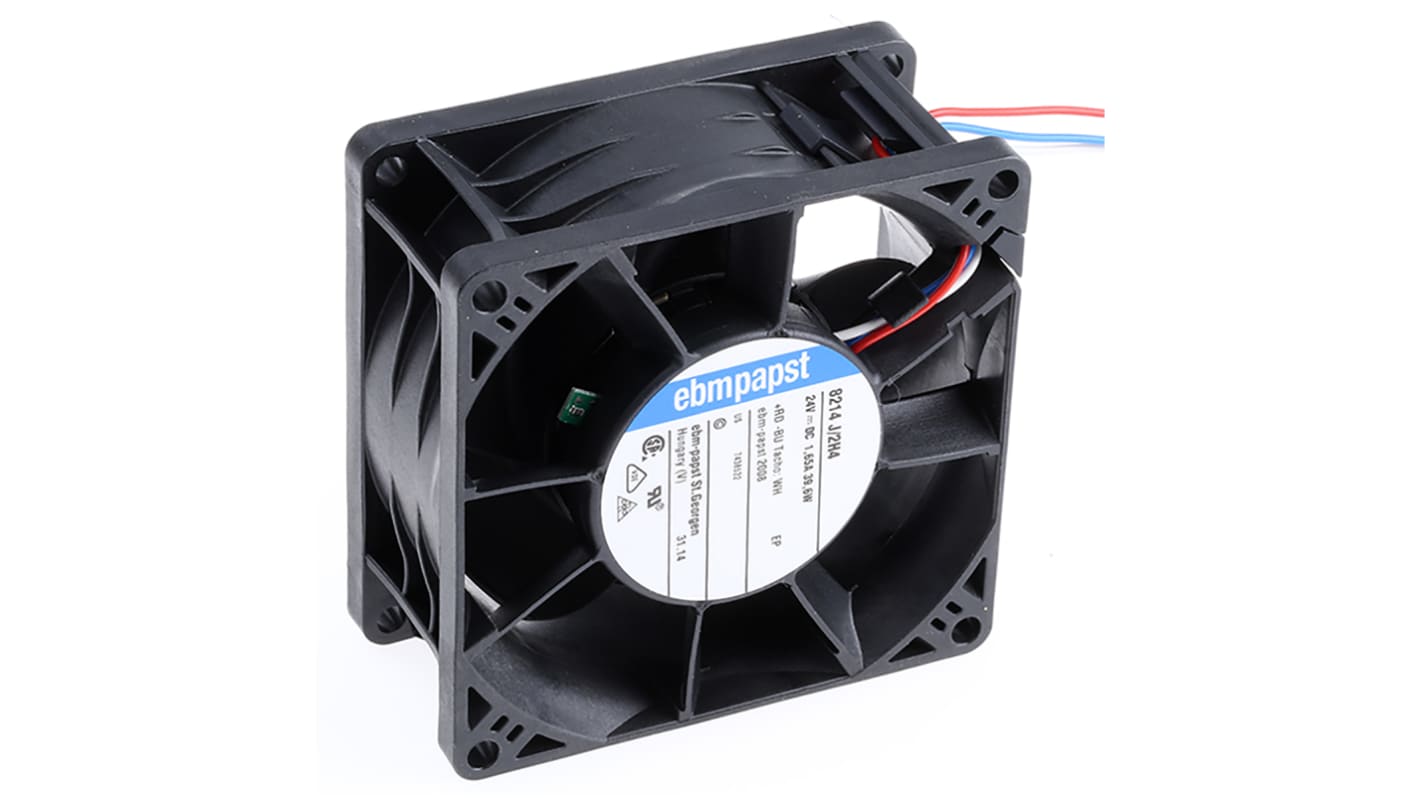 ebm-papst 8200 J Series Axial Fan, 24 V dc, DC Operation, 222m³/h, 38W, 80 x 80 x 38mm