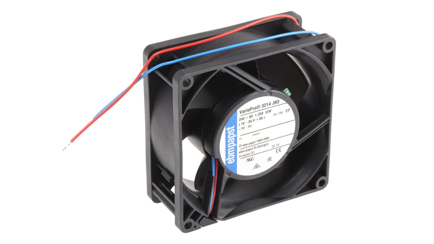 Ventilador Axial ebm-papst 3200 J - S-Force de 92 x 92 x 38mm, 24 V dc, 28.3W, 10500rpm, caudal 230m³/h, 66dB