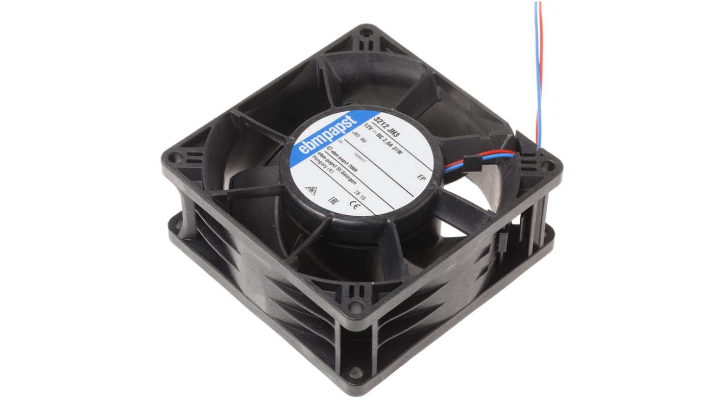 Ventilador Axial ebm-papst 3200 J - S-Force de 92 x 92 x 38mm, 12 V dc, 31W, 11000rpm, caudal 237m³/h, 69dB