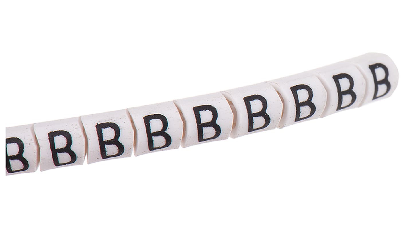 HellermannTyton Helagrip Slide On Cable Marker, Black on White, Pre-printed "B", 1 → 3mm Cable