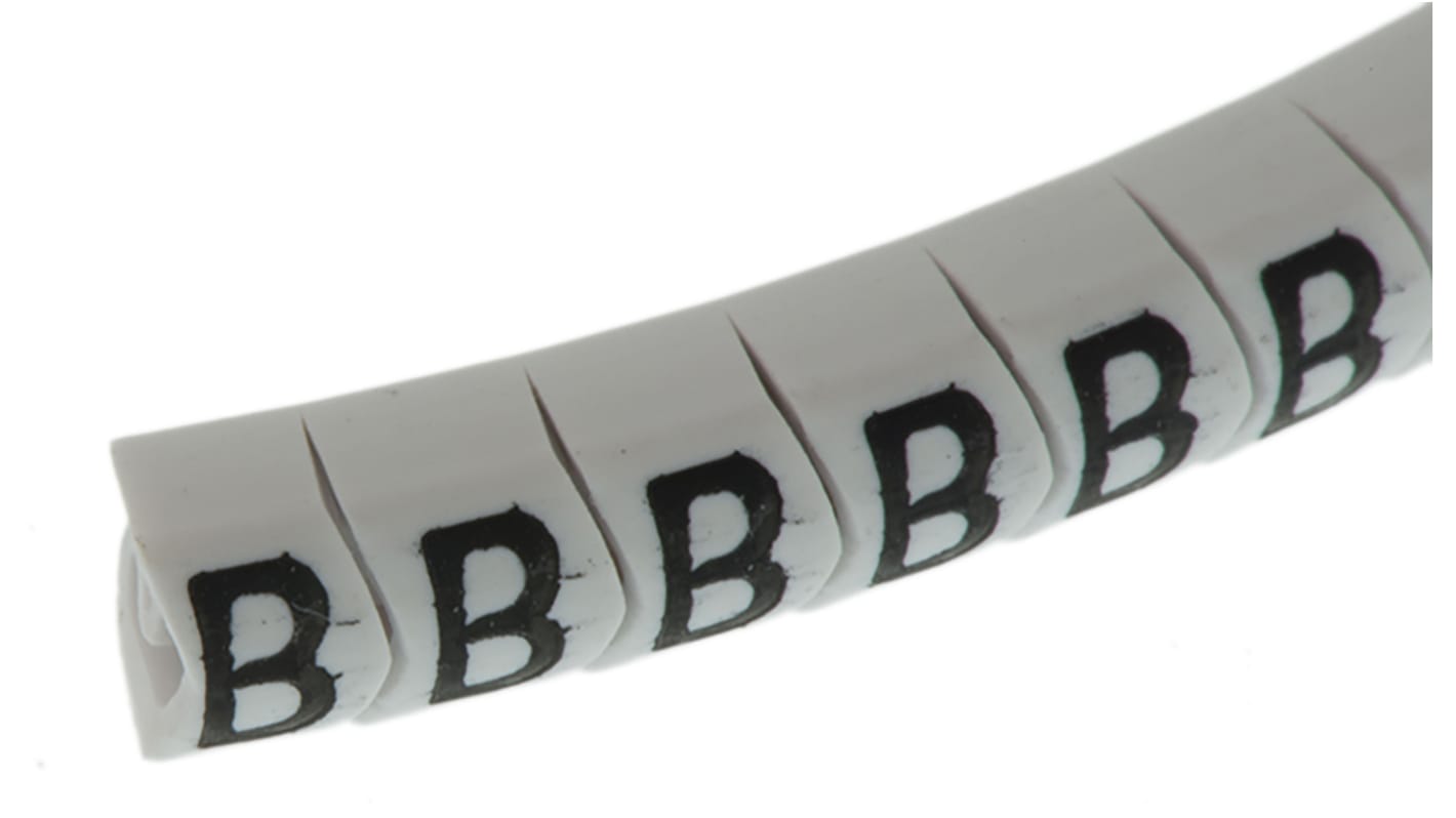 HellermannTyton Helagrip Slide On Cable Markers, Black on White, Pre-printed "B", 2 → 5mm Cable