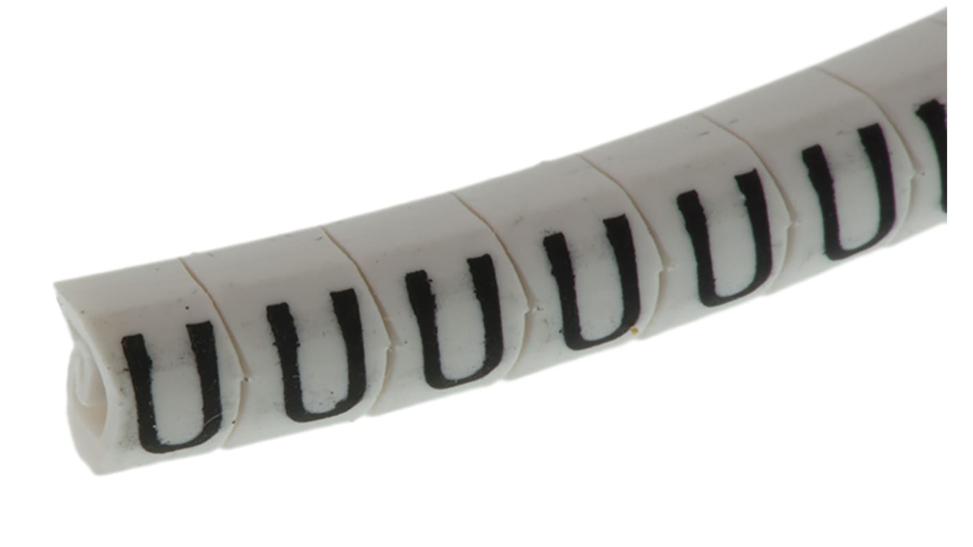 HellermannTyton Helagrip Slide On Cable Marker, Black on White, Pre-printed "U", 2 → 5mm Cable