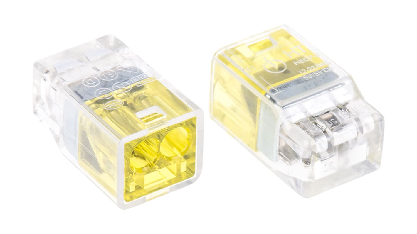 HellermannTyton Non-Fused Terminal Block, 2-Way, 24A, 22 → 12 AWG Wire, Push In Termination