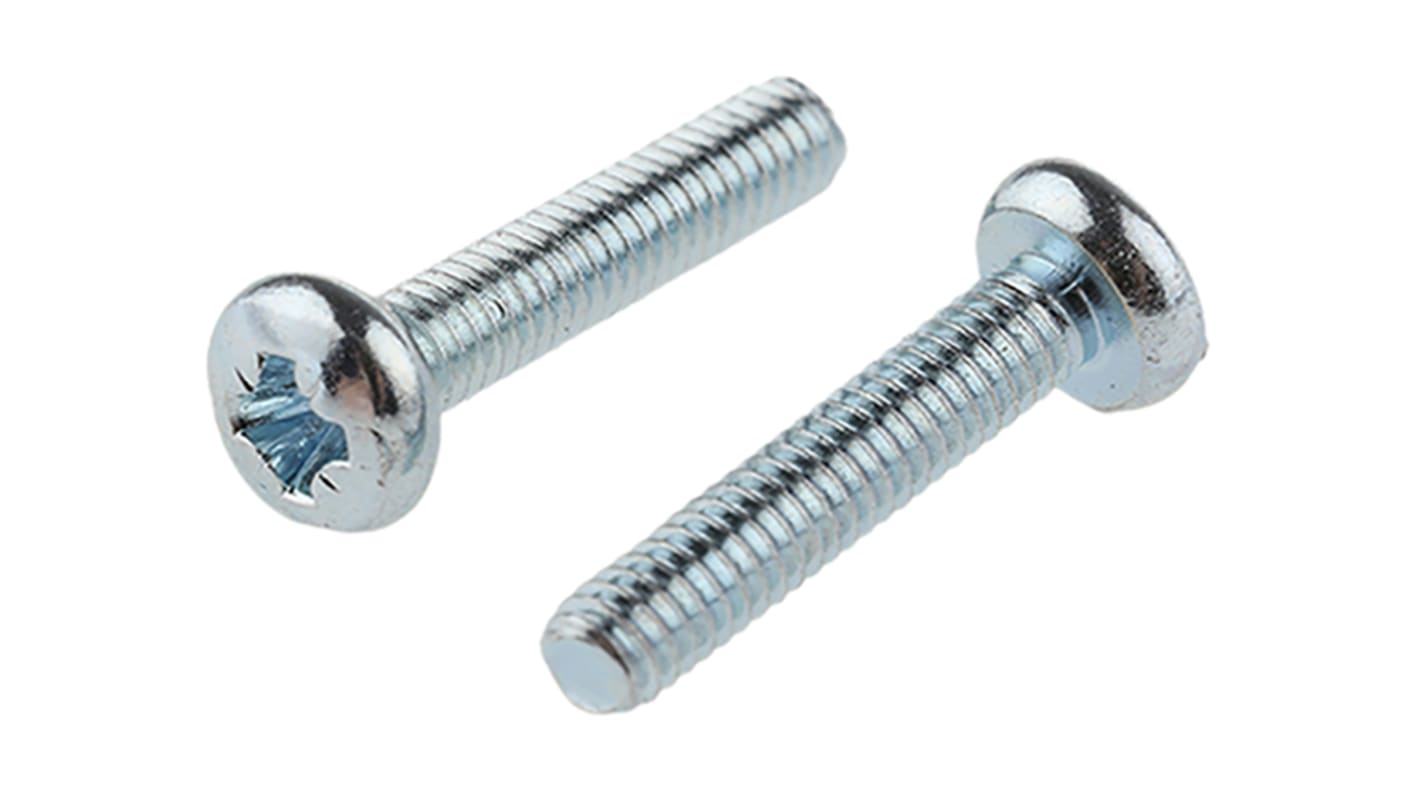 RS PRO Pozidriv Pan Steel Machine Screws DIN 7985Z, M2.5x12mm