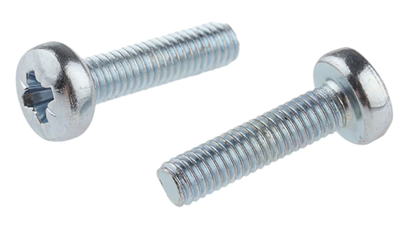 RS PRO Pozidriv Pan Steel Machine Screws DIN 7985, M3x12mm