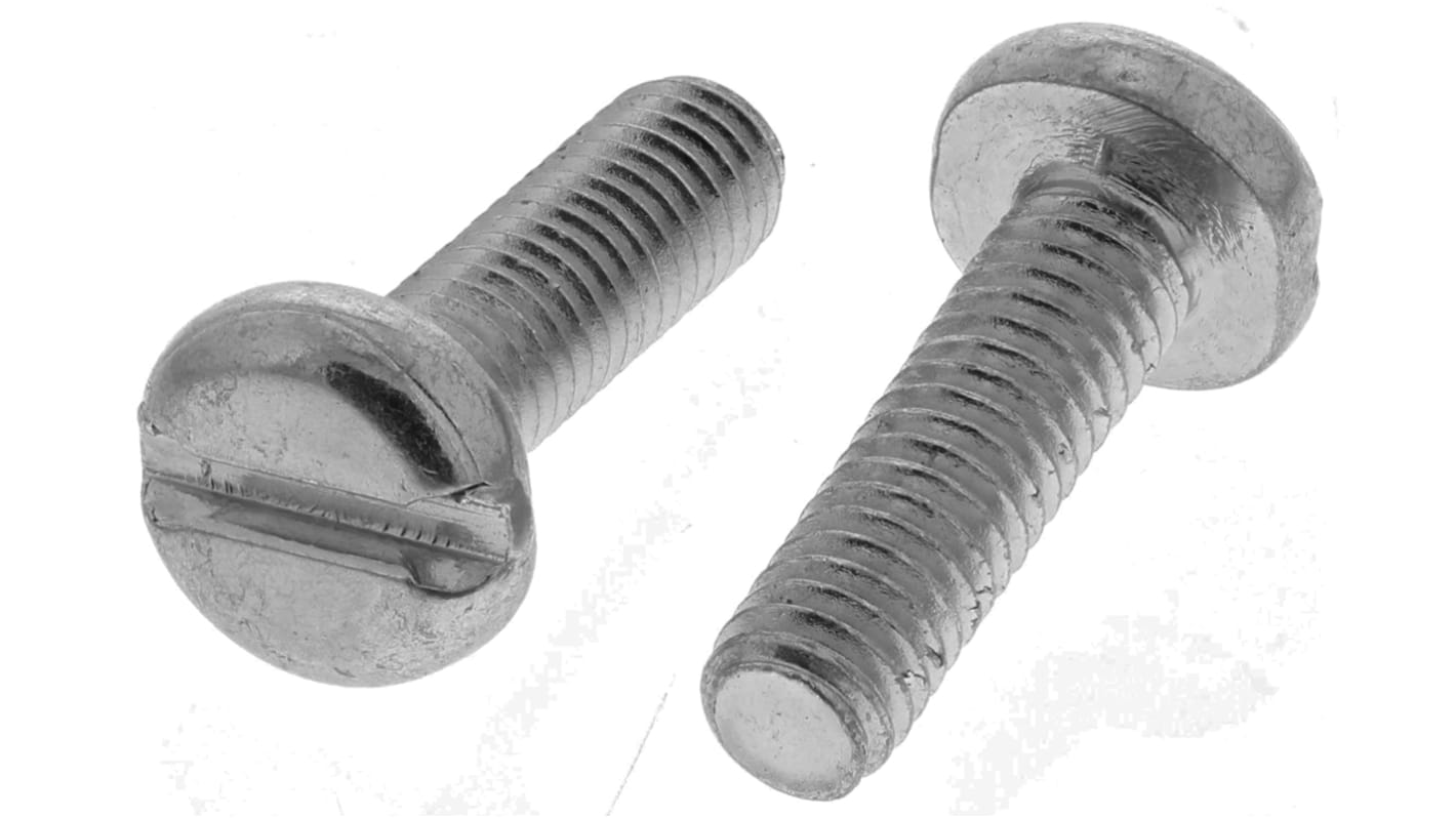 Tornillo de cabeza alomada con huella ranurada RS PRO M3.5 x 12mm, paso de rosca 0.6mm, de Acero Galvanizado brillante