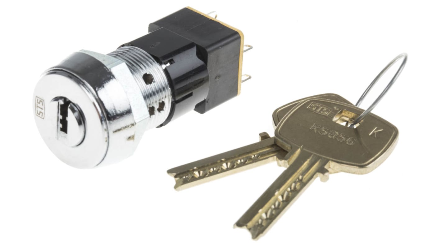 High Security Key Switch, DPST, 50 mA @ 250 V ac 2-Way Flat-Key