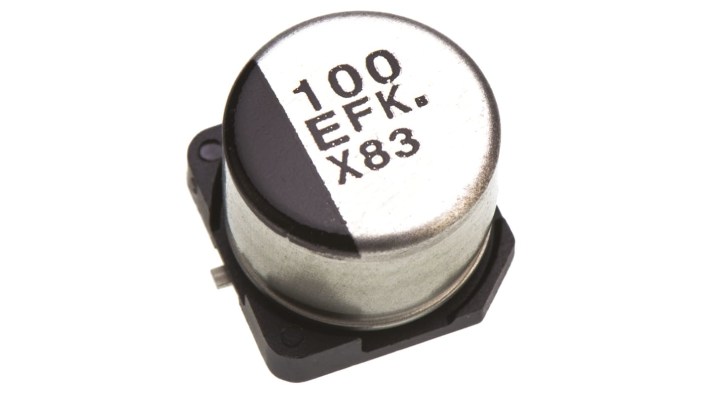 Panasonic , SMD Aluminium-Elektrolyt Kondensator 100μF ±20% / 25V dc, Ø 8mm x 6.2mm, bis 105°C