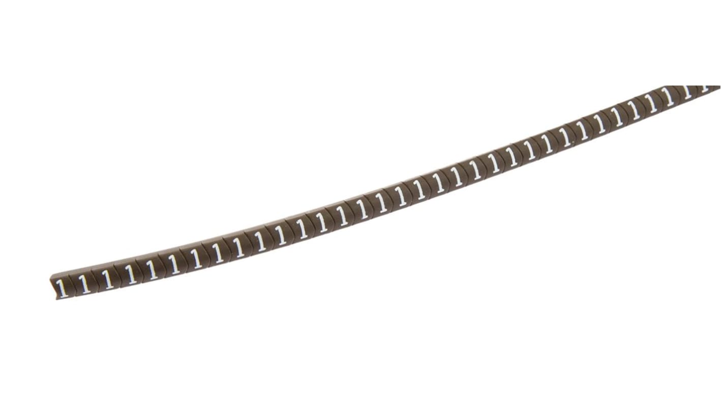 HellermannTyton Helagrip Slide On Cable Markers, White on Brown, Pre-printed "1", 2 → 5mm Cable