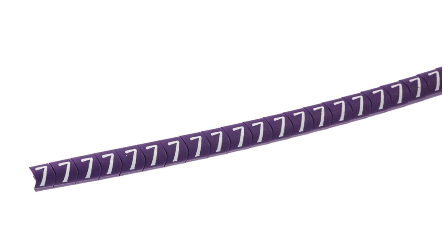 HellermannTyton Helagrip Kabel-Markierer, aufsteckbar, Beschriftung: 7, Weiß auf Violett, Ø 2mm - 5mm, 3.5mm, 1000 Stück