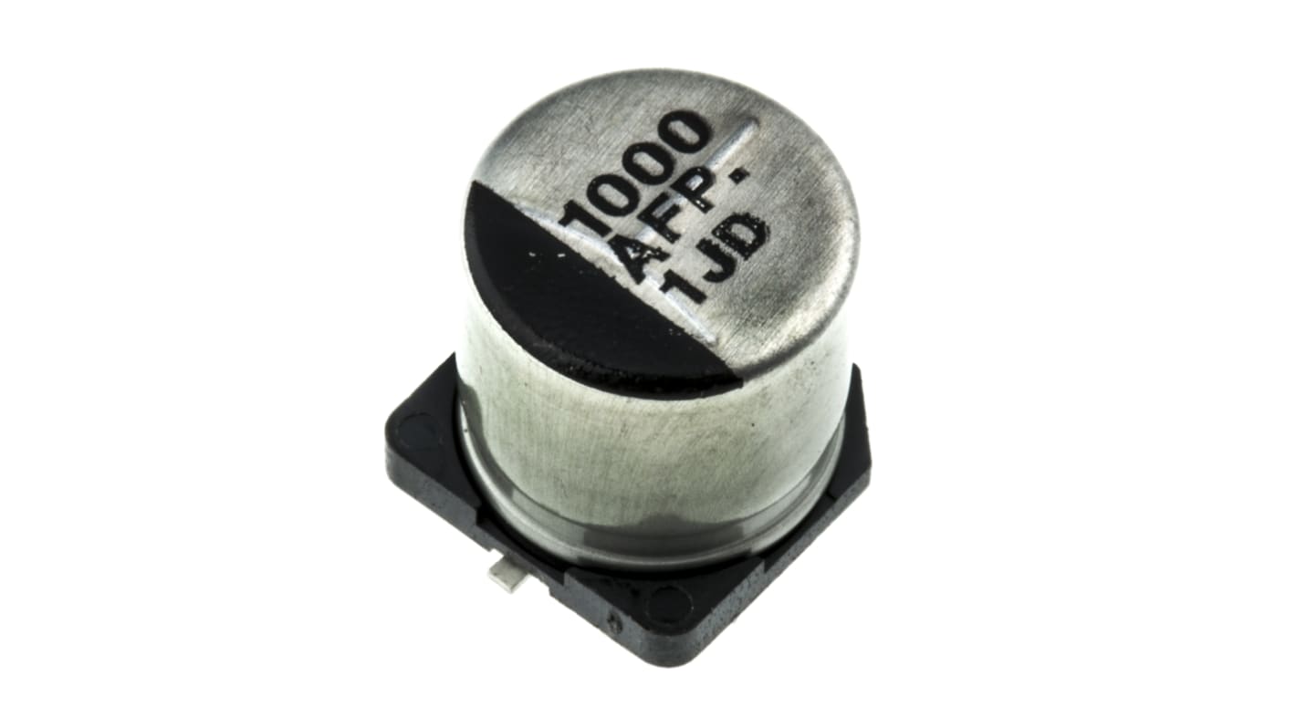 Condensador electrolítico Panasonic serie FP SMD, 1000μF, ±20%, 10V dc, mont. SMD, 10 (Dia.) x 10.2mm