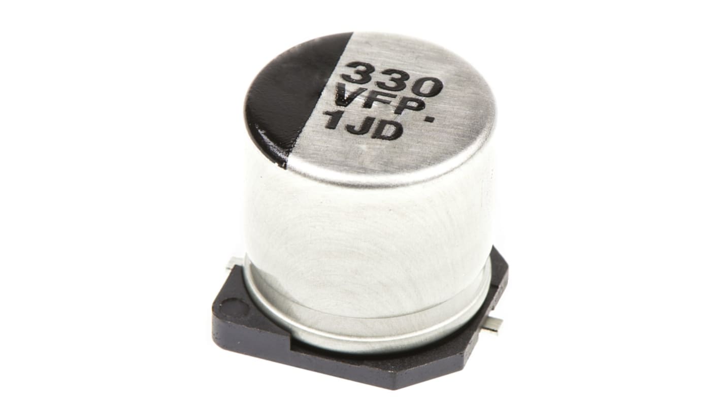 Kondenzátor, řada: FP SMD 330μF ±20% 60mΩ 35V dc, SMD Hliníkové elektrolytické Panasonic