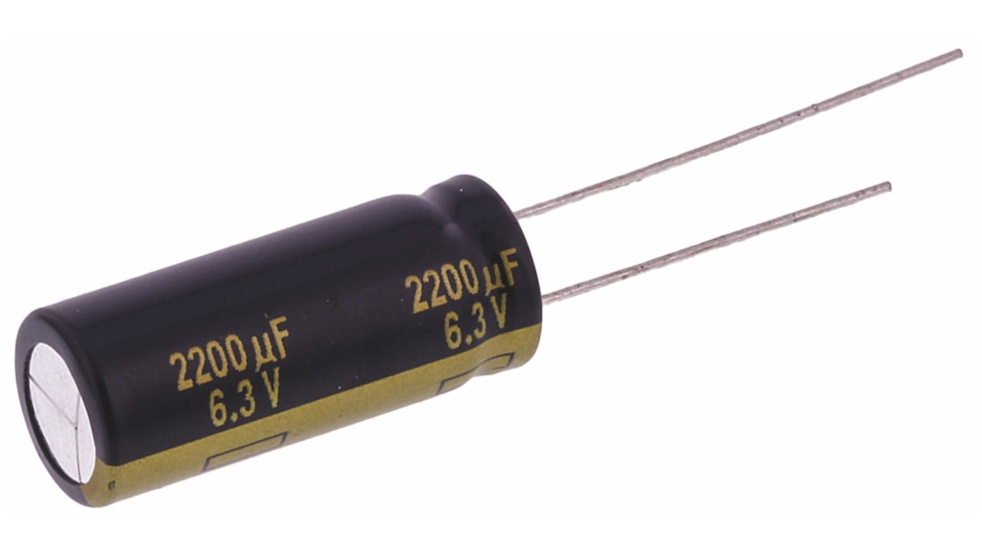 Panasonic 2200μF Aluminium Electrolytic Capacitor 6.3V dc, Radial, Through Hole - EEUFK0J222L