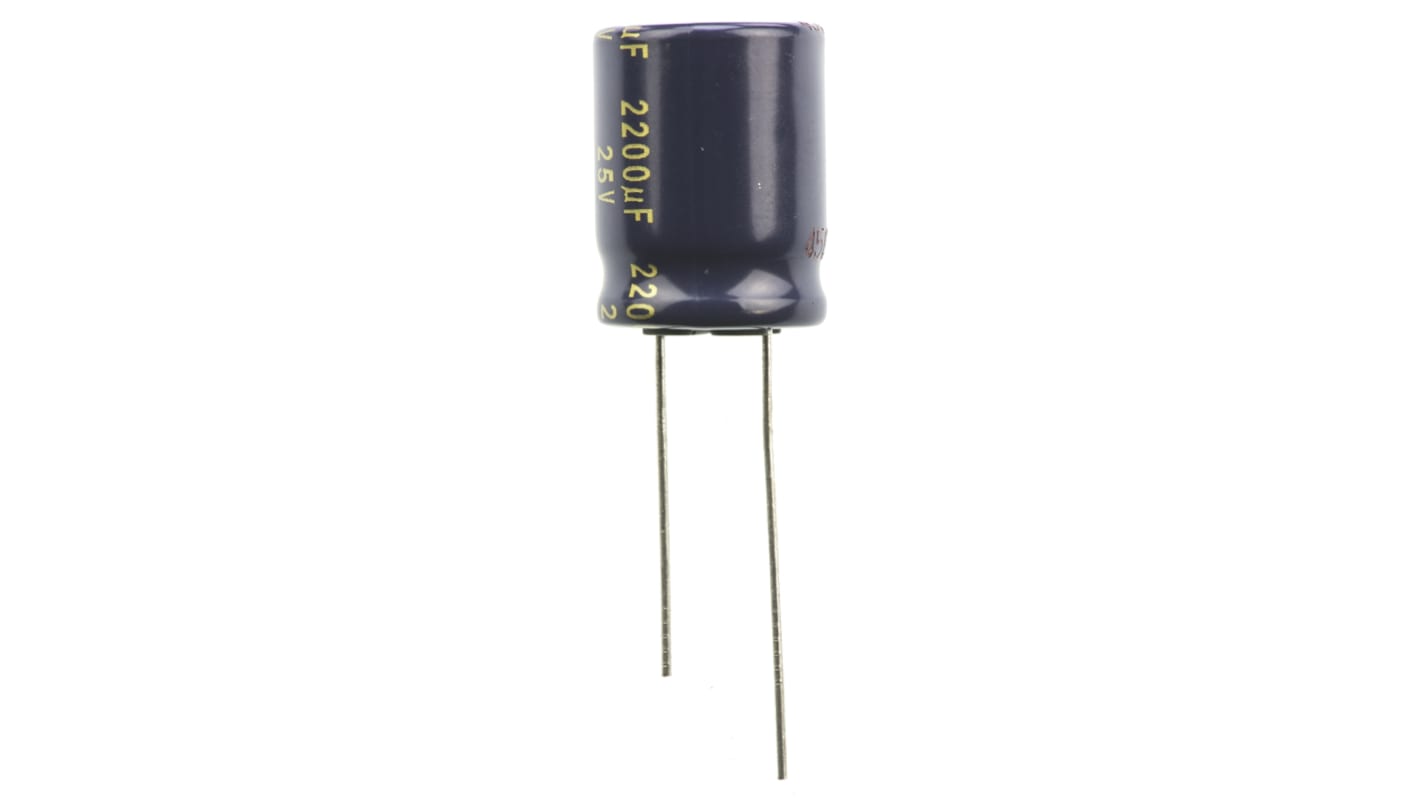 Condensador electrolítico Panasonic serie FK Radial, 2200μF, ±20%, 25V dc, Radial, Orificio pasante, 16 (Dia.) x 20mm,