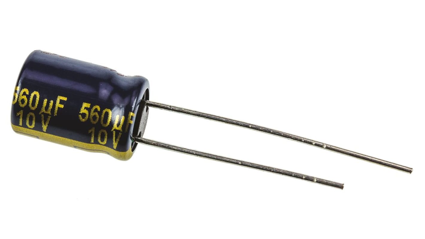 Panasonic 560μF Aluminium Electrolytic Capacitor 10V dc, Radial, Through Hole - EEUFK1A561